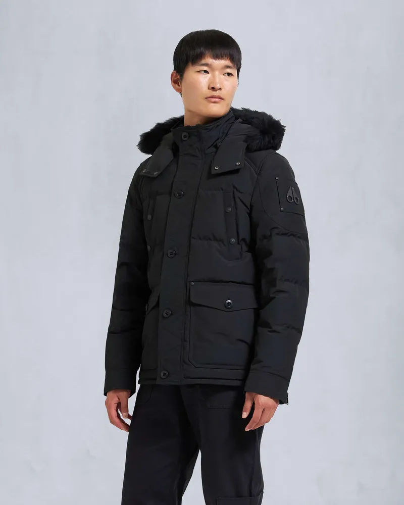 Moose Knuckles ONYX ROUND ISLAND DAUNENJACKE-Schwarz / Schwarzes Shearling Schwarz