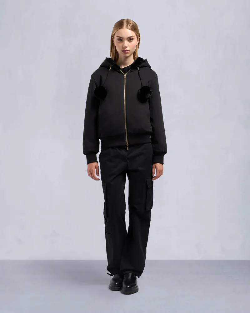 Moose Knuckles Gold Series Wendbarer Mealy Bunny Hoodie Für Damen Schwarz
