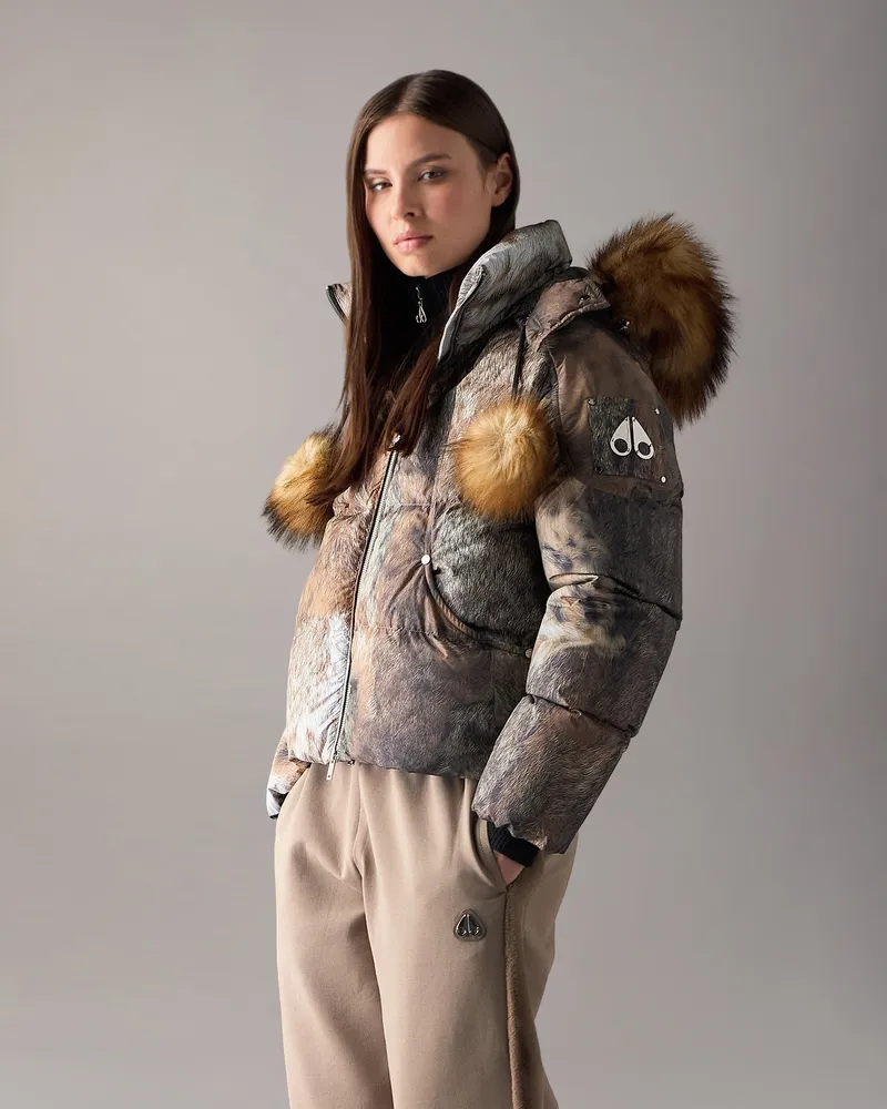 Moose Knuckles Everest Daunen - Pufferjacke Mit Fellprint Für Damen Wildgold