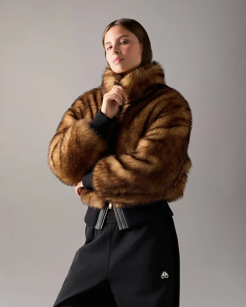 Moose Knuckles Jill Kunstfell-bomberjacke - Farbe: Goldenes Kreuz - Für Damen Goldenes