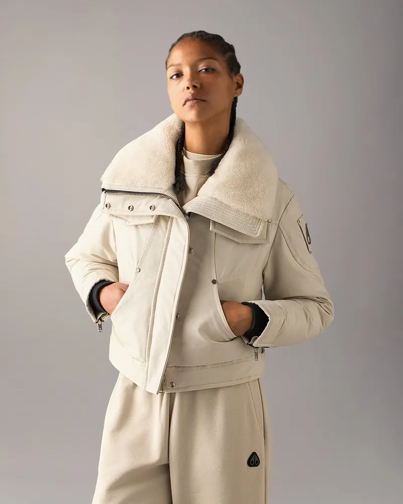 Moose Knuckles Aurora Daunen - Truckerjacke Für Damen Alabaster