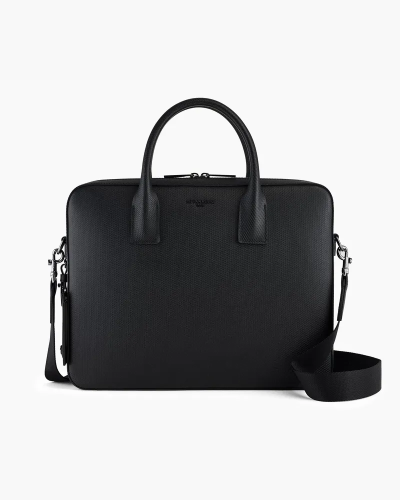 Le Tanneur Dünne Aktentasche Emile 14 Zoll aus monogrammiertem Leder Black