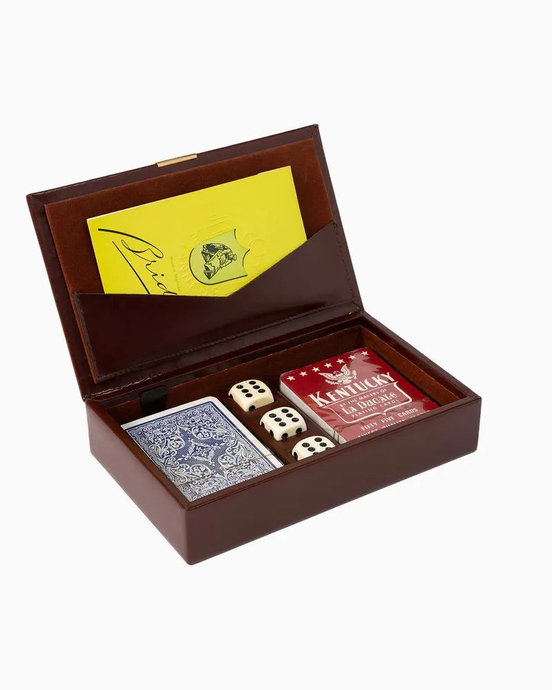 Le Tanneur Kleine Bridge-Spiel-Schatulle aus Leder Brown