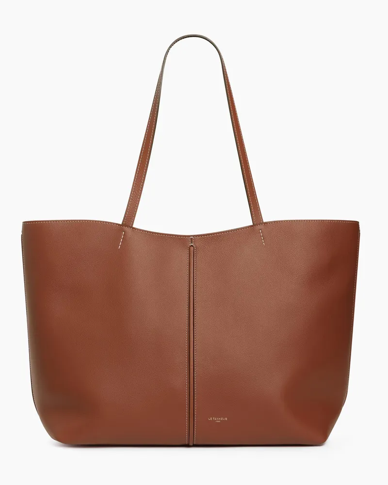 Le Tanneur Große Cabas-Tasche Hortense aus doppelseitig genarbtem Leder Mahagoni