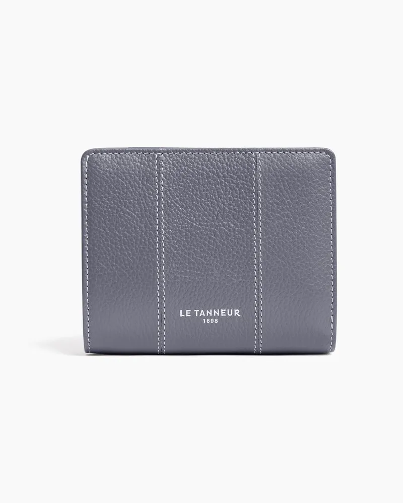 Le Tanneur Kleine Brieftasche Marguerite aus genarbtem Leder Stahlblau