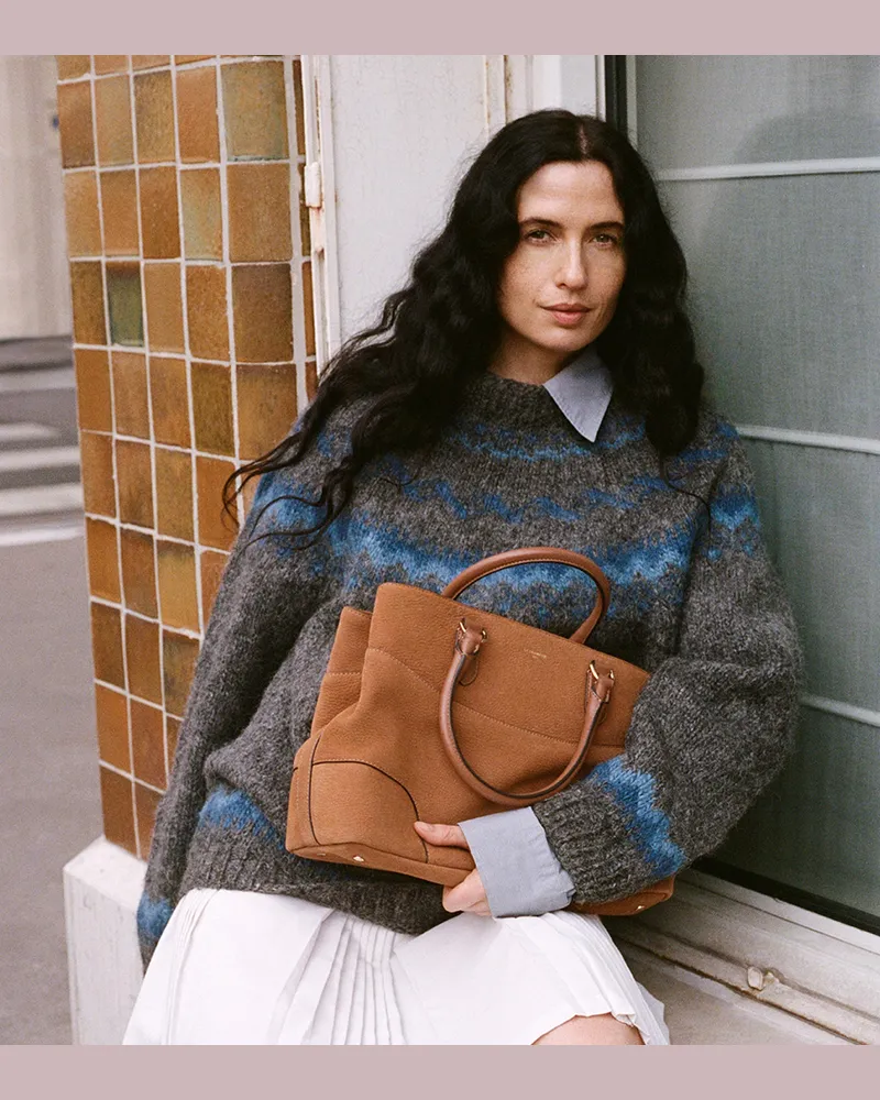 Le Tanneur Große Handtasche Romy aus genarbtem Nubukleder Brown