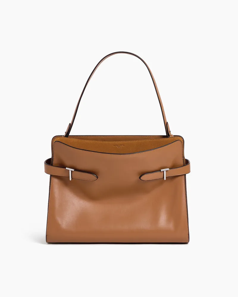 Le Tanneur Große Emie Schultertasche aus glattem Leder und Nubuk Brown