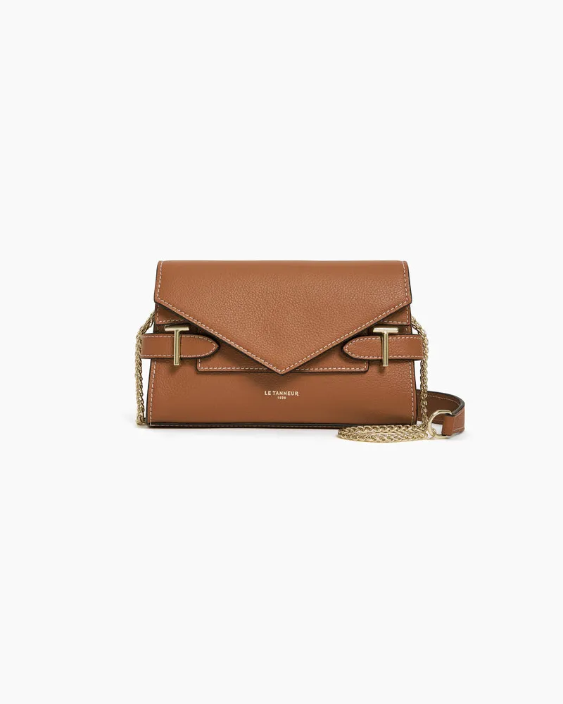 Le Tanneur Kleine Handtasche mit Doppelklappe Emilie aus genarbtem Leder Brown