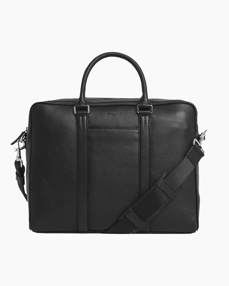 Le Tanneur 15" Charles Aktentasche aus genarbtem Leder mittleres Modell Black
