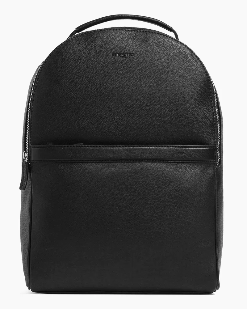 Le Tanneur Rucksack Charles aus genarbtem Leder mit Reißverschluss Black