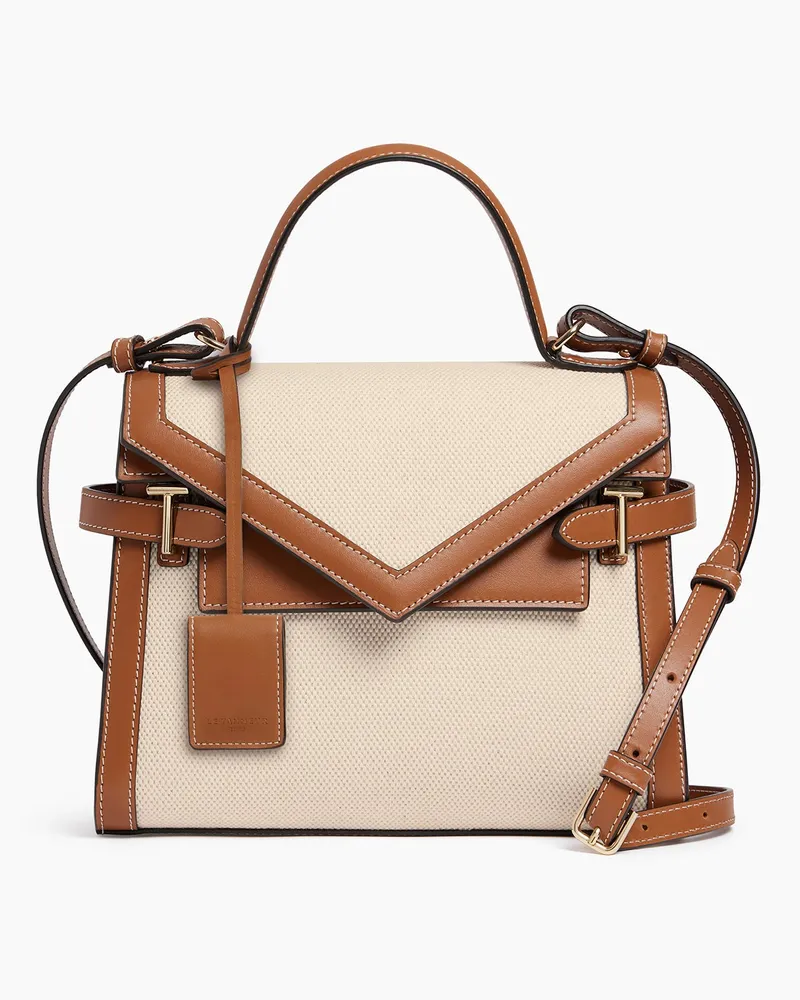 Le Tanneur Mittelgroße Handtasche Emilie aus Glattleder und Baumwollcanvas mit Doppelklappe Brown