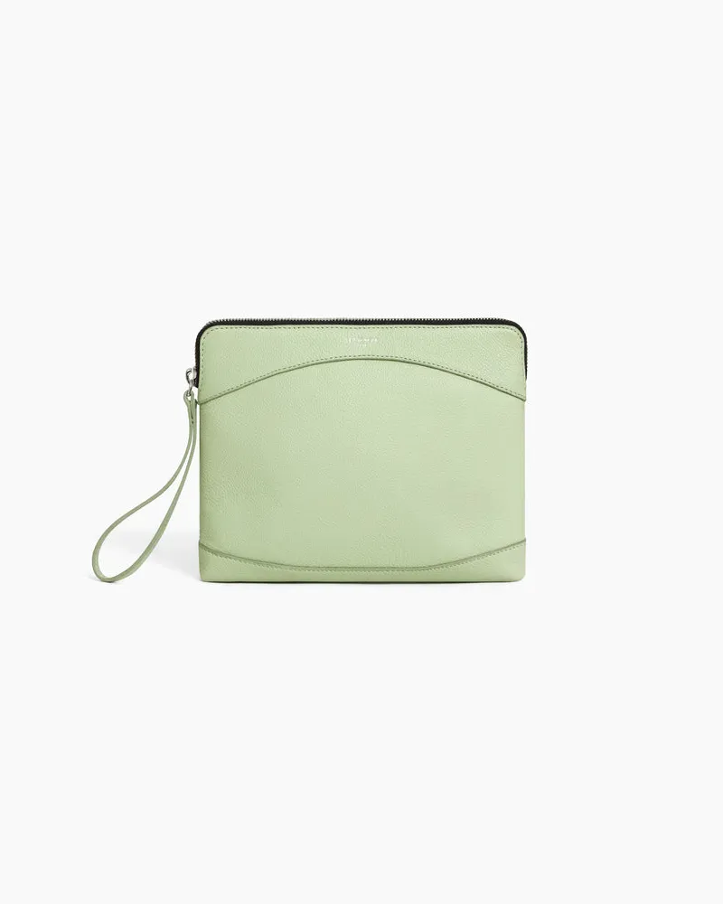 Le Tanneur Kleine Tasche aus genarbtem Leder mit Reißverschluss Green