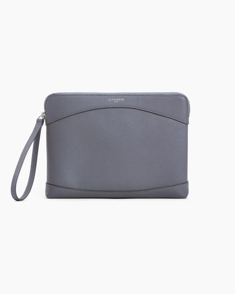 Le Tanneur Kleine Tasche aus genarbtem Leder mit Reißverschluss Stahlblau