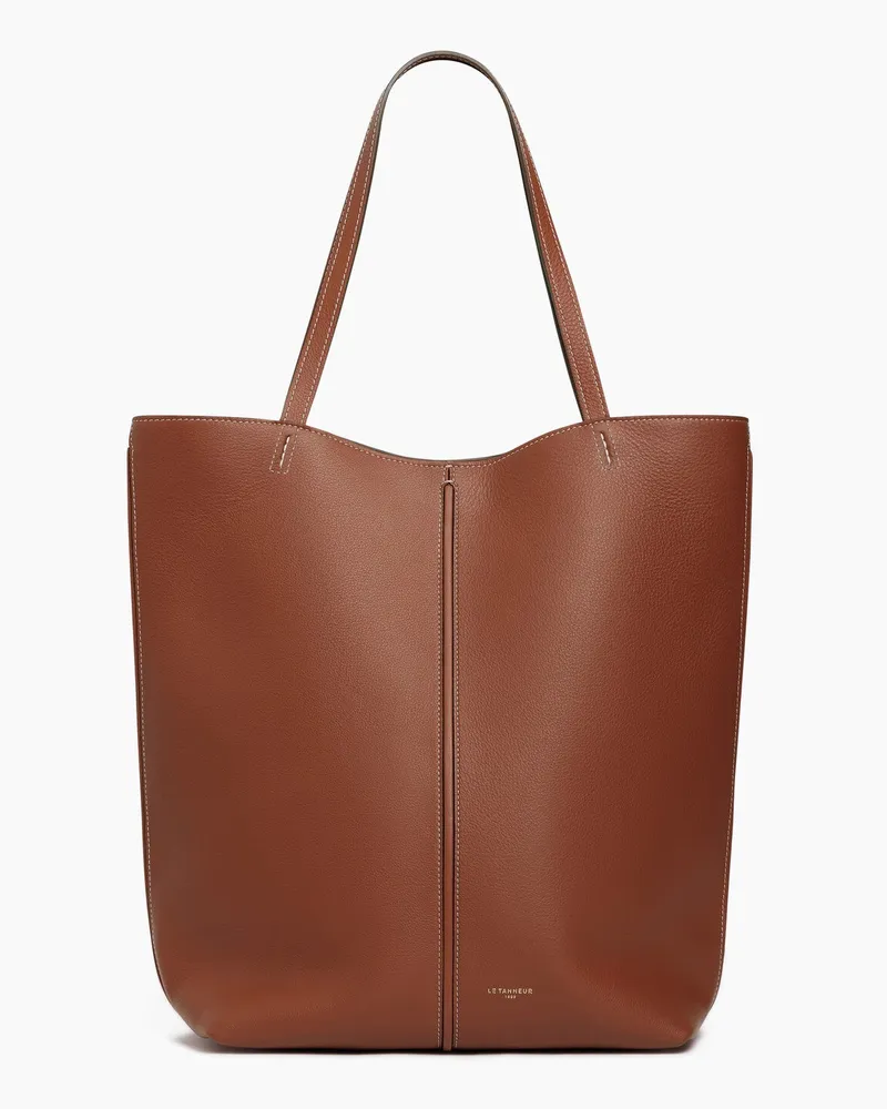 Le Tanneur Mittelgroße Cabas-Tasche Hortense aus doppelseitig genarbtem Leder Mahagoni