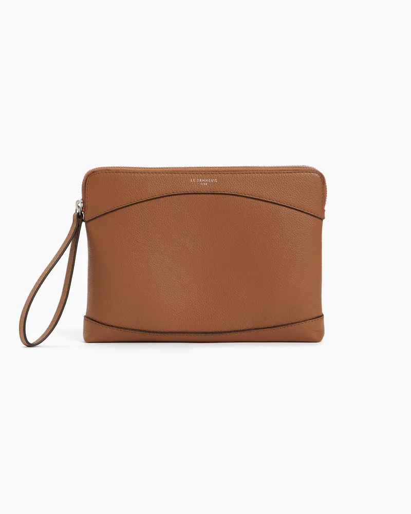 Le Tanneur Kleine Tasche aus genarbtem Leder mit Reißverschluss Tan