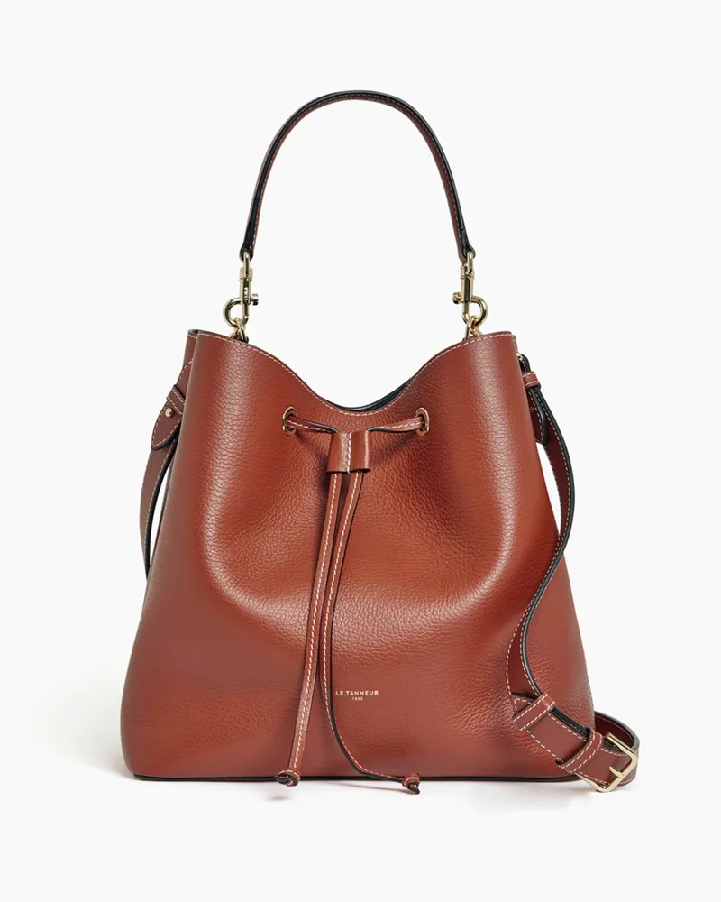 Le Tanneur Große Bucket Bag Louise aus genarbtem Leder Brown