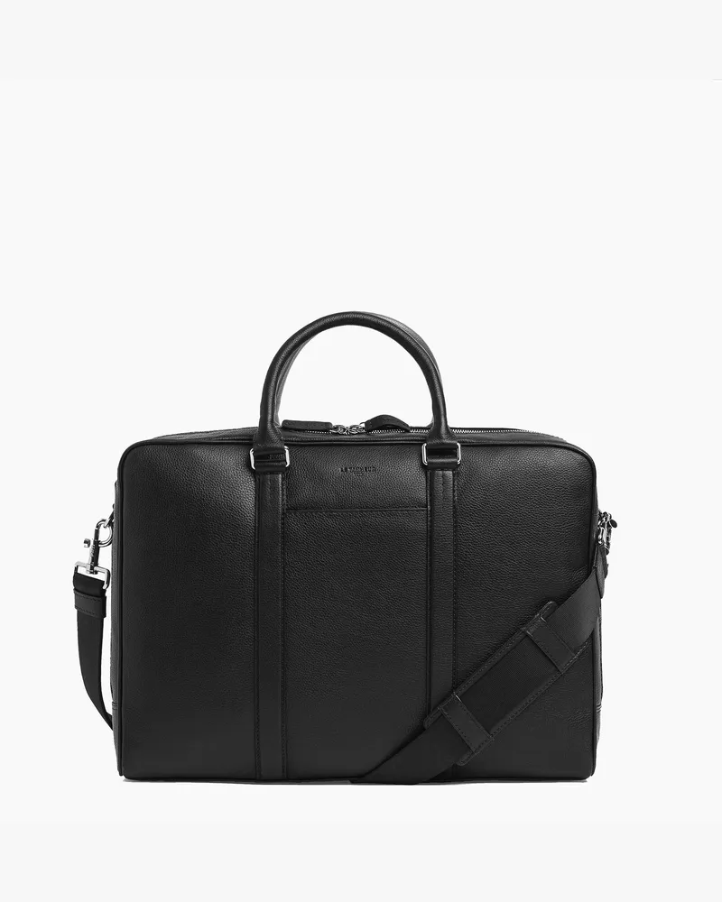 Le Tanneur 17" Charles Aktentasche aus genarbtem Leder mit 2 Reißverschlussfächern Black