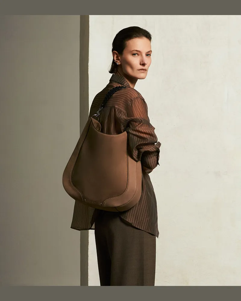 Le Tanneur Mittelgroße Hobo-Tasche Juliette aus Glattleder und Nubukleder Brown