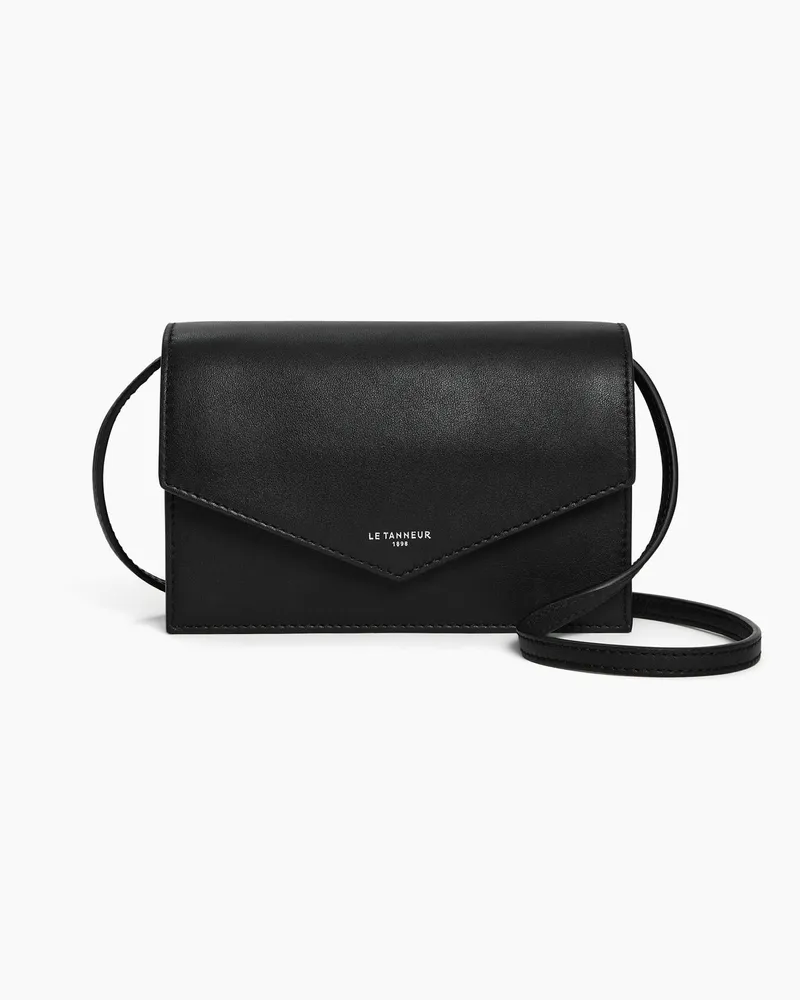 Le Tanneur Clutch-Tasche mit Schulterriemen aus Glattleder Schwarz