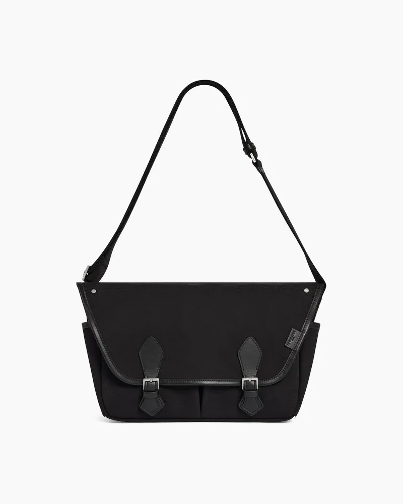 Le Tanneur Mittelgroße Umhängetasche Solveig aus Baumwoll-Canvas und Glattleder Black