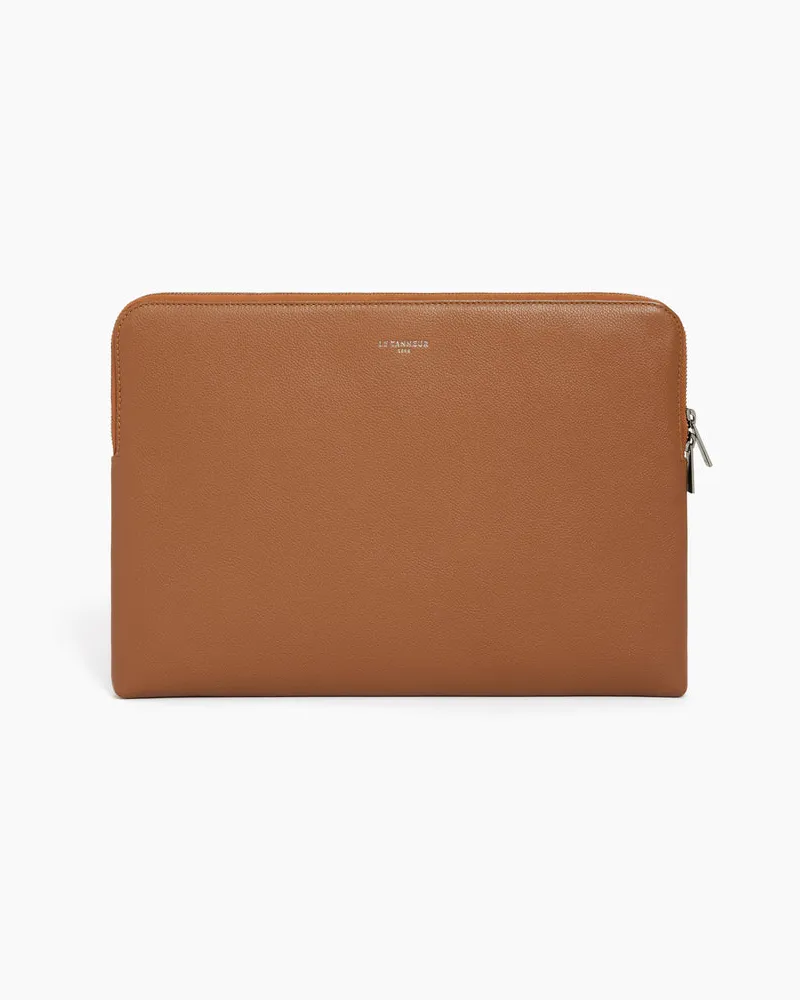 Le Tanneur 14-Zoll-Laptoptasche aus genarbtem Leder Brown