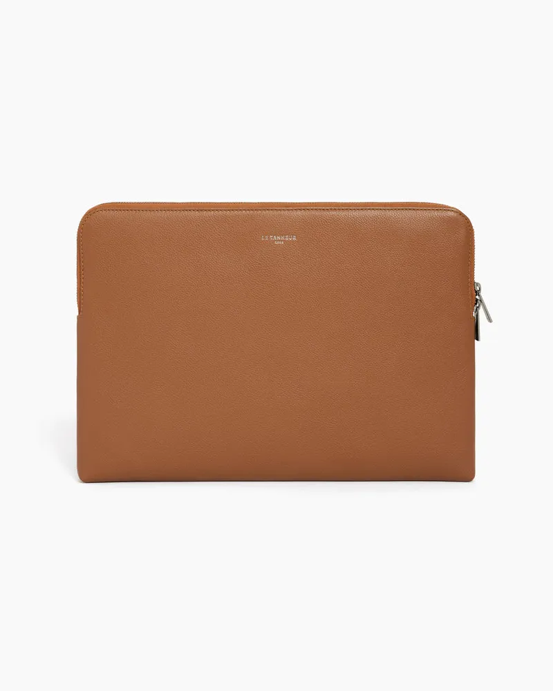 Le Tanneur 14-Zoll-Laptoptasche aus genarbtem Leder Brown