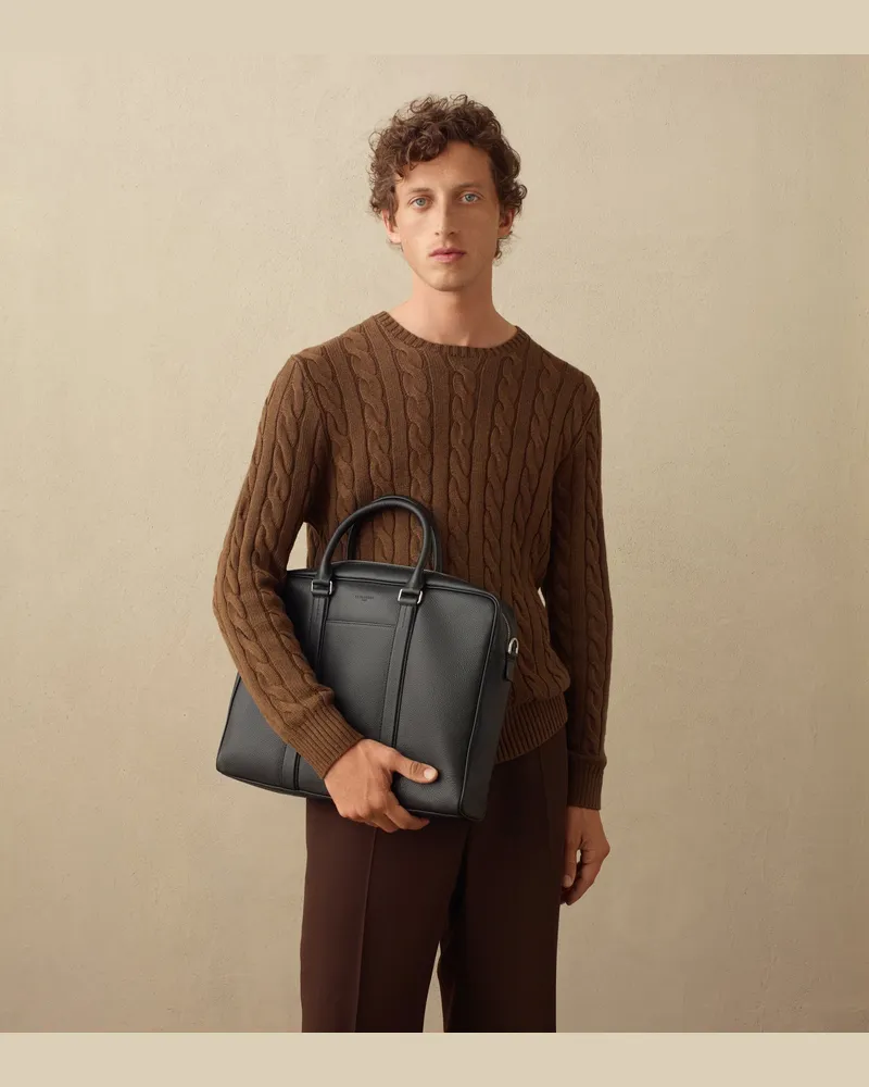 Le Tanneur 15" Charles Aktentasche aus genarbtem Leder kleines Modell Black