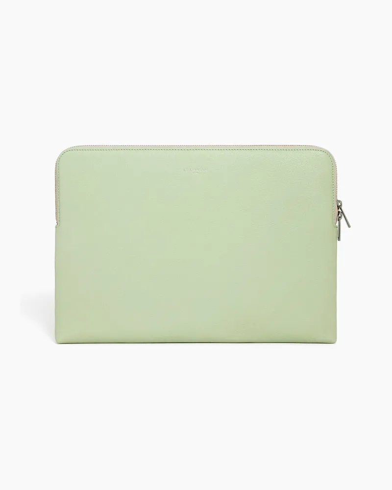 Le Tanneur 14-Zoll-Laptoptasche aus genarbtem Leder Green
