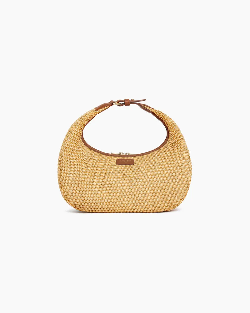 Le Tanneur Kleine Hobo-Tasche Juliette aus Glattleder in Raffia-Optik Brown