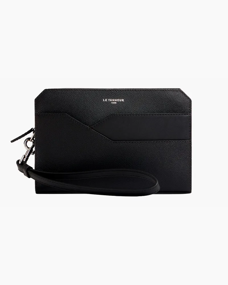 Le Tanneur Kleine Tasche Gaston aus genarbtem Kreuzleder mit Handschlaufe Black