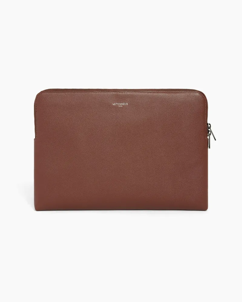 Le Tanneur 14-Zoll-Laptoptasche aus genarbtem Leder Brown