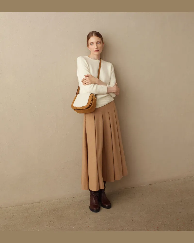 Le Tanneur Mittelgroße Umhängetasche Ella aus Wildleder und Schafsleder Brown