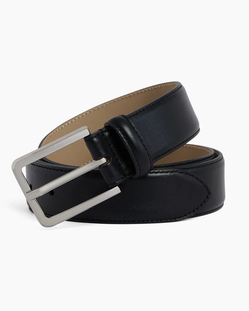 Le Tanneur Herrengürtel mit rechteckiger Schnalle aus glattem Leder Black