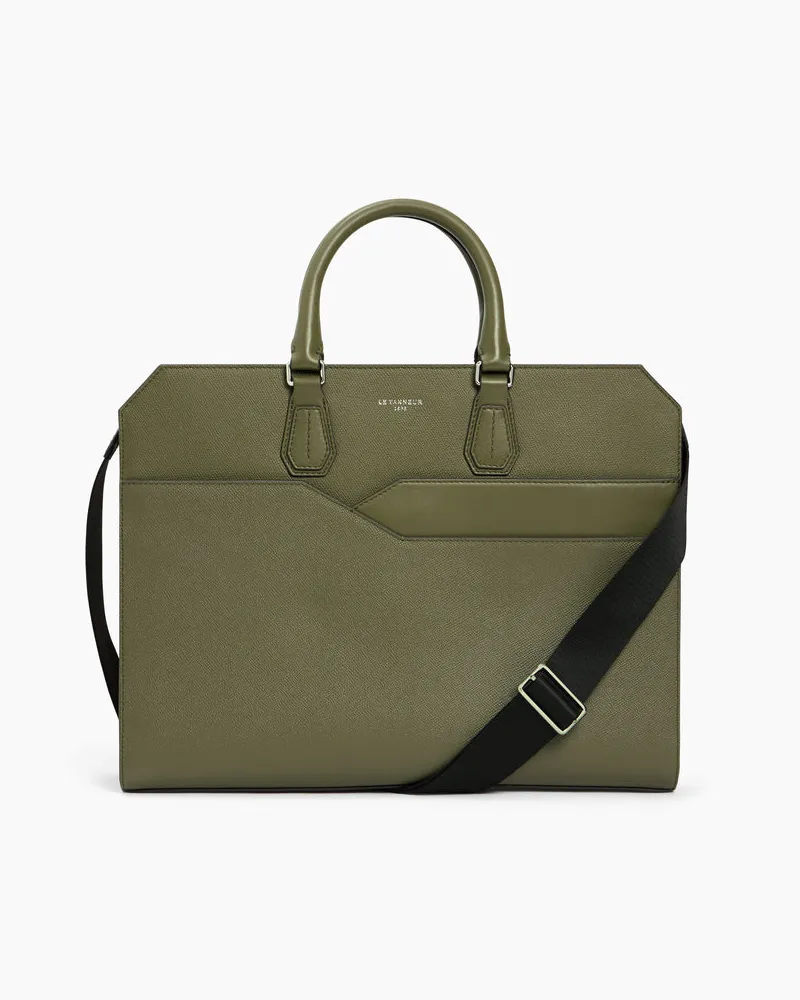 Le Tanneur Slim 15" Dokumentenhalter Gaston aus gekreuztem Narbenleder Green
