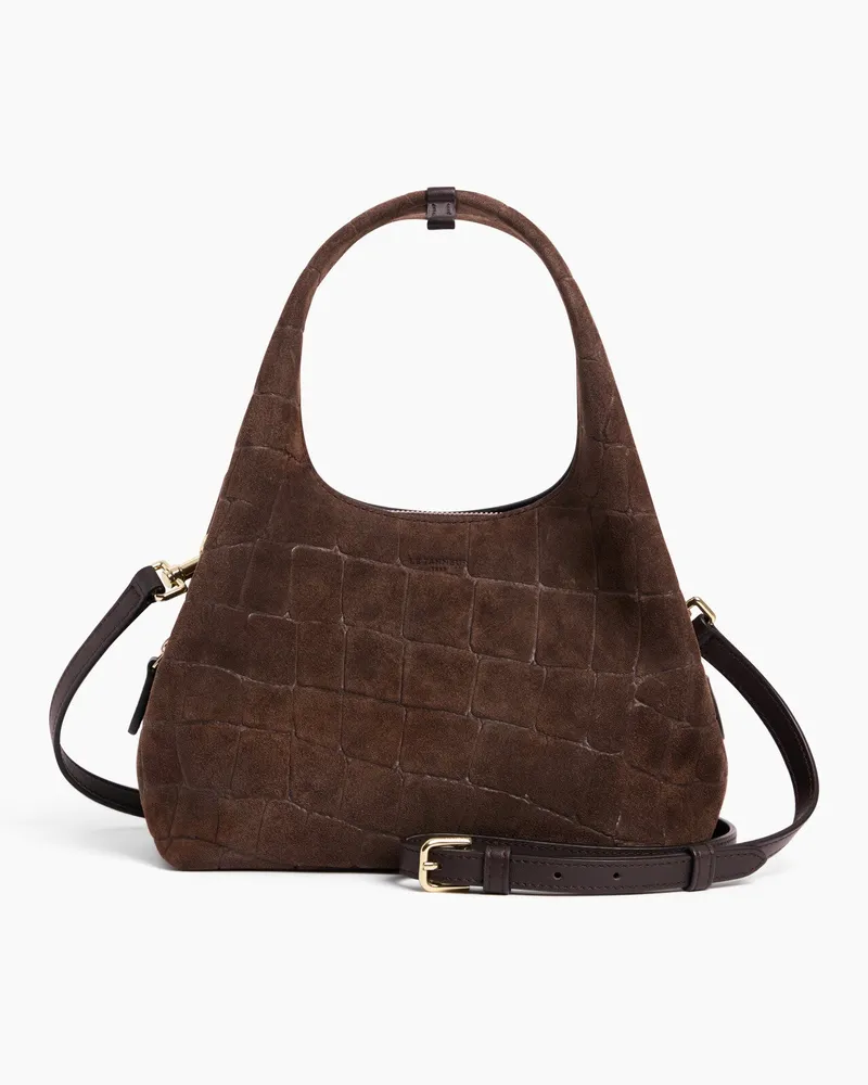 Le Tanneur Kleine Handtasche Juliette aus geprägtem Velours-Spaltleder in Krokodilleder-Optik Braun