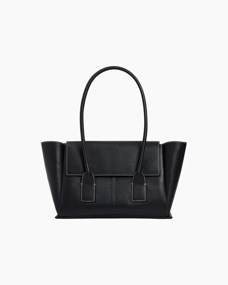 Le Tanneur Mittelgroße Tragetasche Elena mit Umschlag, aus genarbtem Leder Black