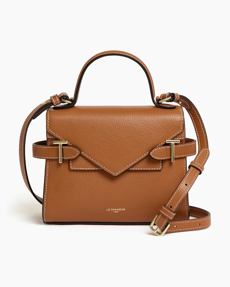 Le Tanneur Kleine Handtasche Emilie aus genarbtem Leder mit Doppelklappe Brown