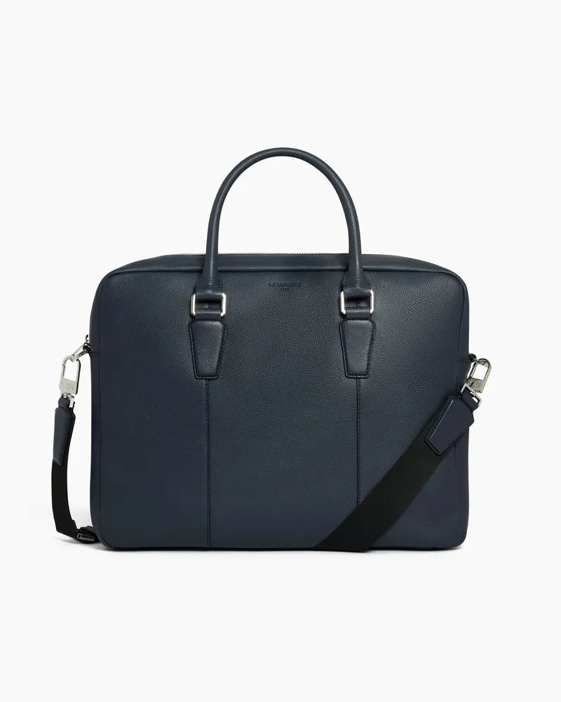 Le Tanneur Kleine Aktentasche Marceau 14-Zoll aus genarbtem Leder Blue