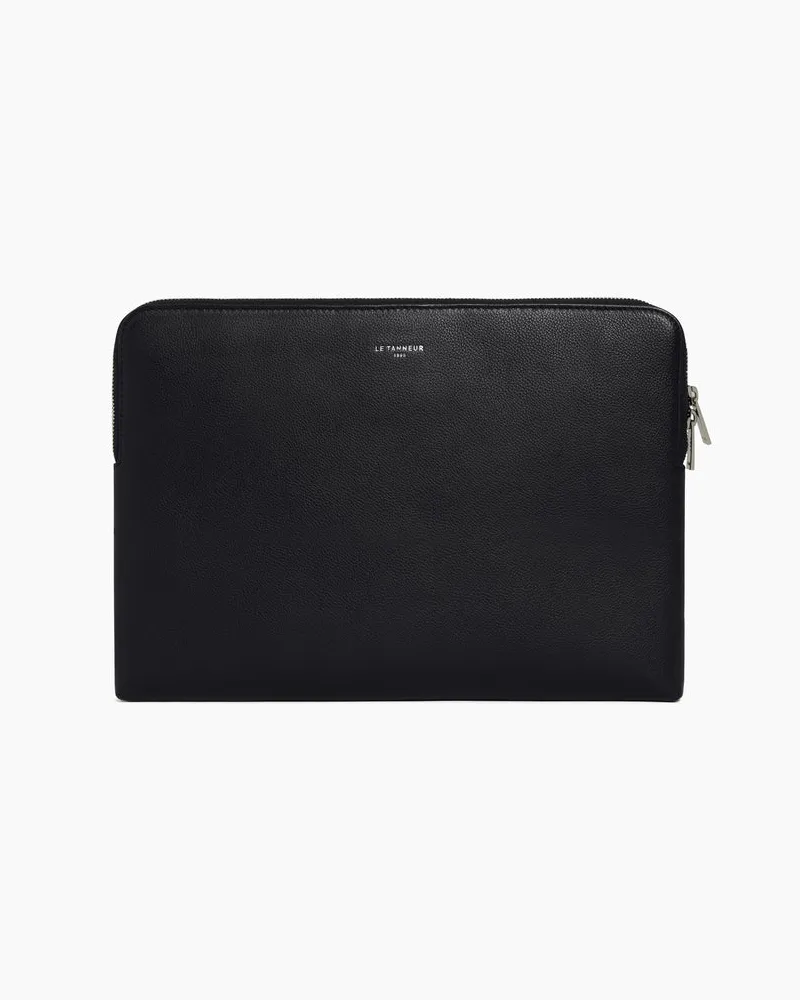 Le Tanneur 14-Zoll-Laptoptasche aus genarbtem Leder Black