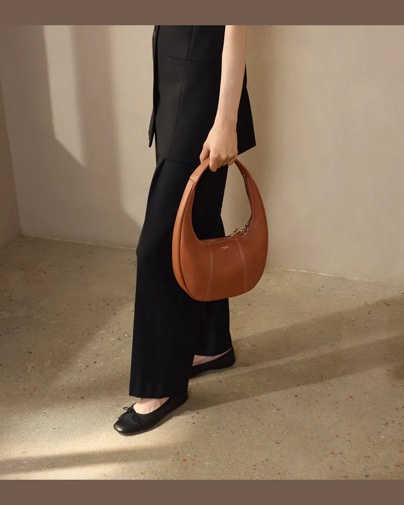Le Tanneur Mittelgroße Hobo-Tasche Modell Juliette aus genarbtem Leder Tan