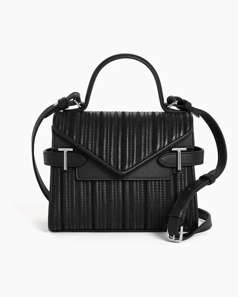 Le Tanneur Kleine Handtasche mit Doppelklappe Emilie aus wiederverwendetem geflochtenem Leder Schwarz