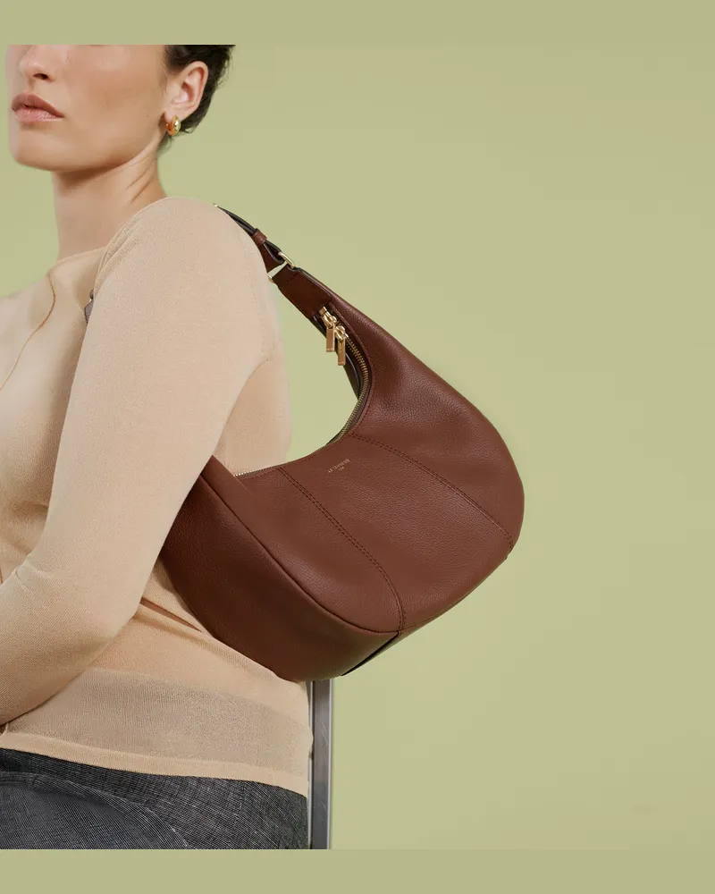 Le Tanneur Kleine Hobo-Tasche Juliette aus genarbtem Leder Brown