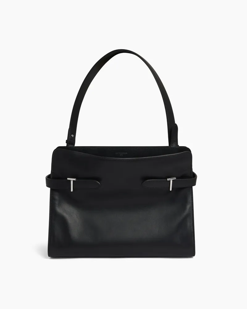 Le Tanneur Große Emie Schultertasche aus glattem Leder und Nubuk Black