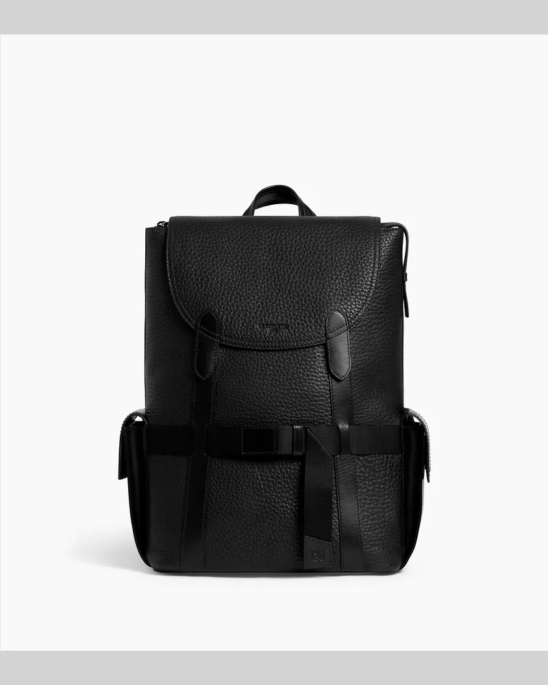 Le Tanneur Rucksack mit Klappe Noah aus genarbtem Büffelleder und Glattleder Black