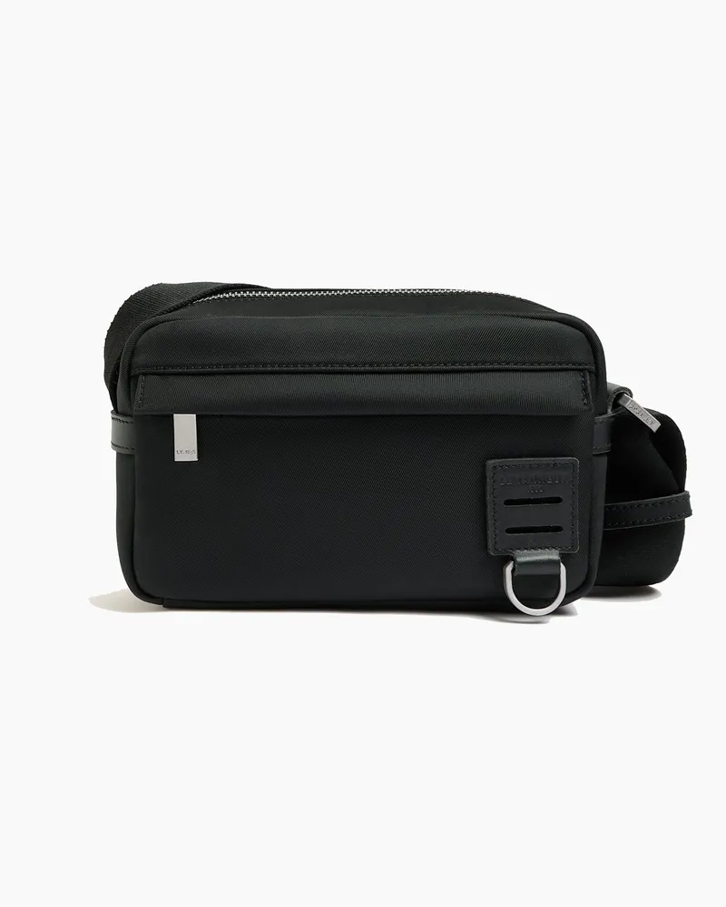 Le Tanneur Kleine Umhängetasche Basile aus Nylongewebe und Glattleder Black
