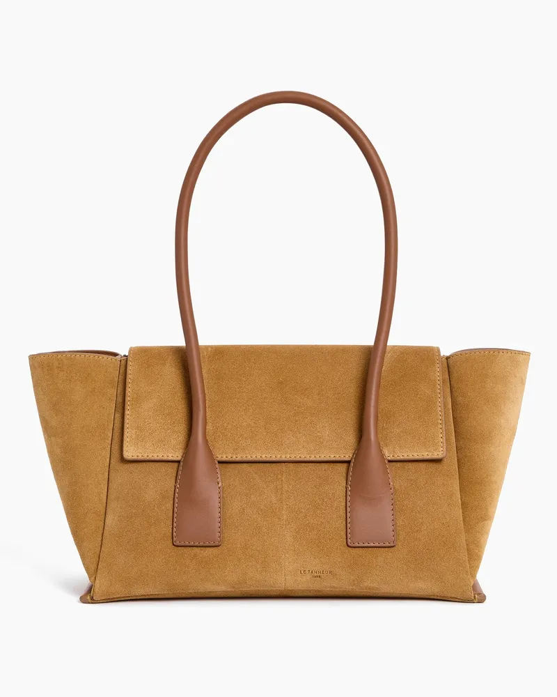 Le Tanneur Mittelgroße Cabas-Tasche mit Klappe Elena aus Velours-Spaltleder Tan