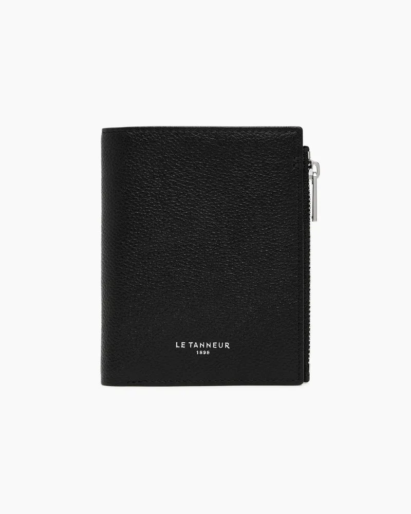 Le Tanneur Kleine Brieftasche im Hochformat mit Reißverschluss Lucien aus genarbtem Leder Schwarz