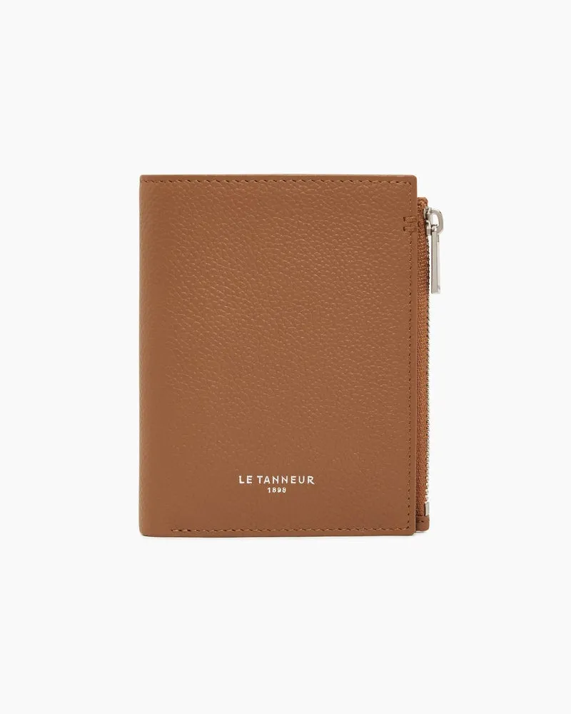 Le Tanneur Kleine Brieftasche im Hochformat mit Reißverschluss Lucien aus genarbtem Leder Tan