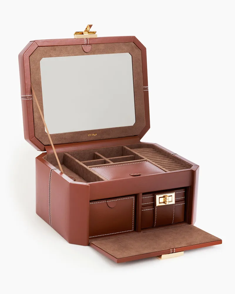 Le Tanneur Großes Schmuckkästchen mit T-Verschluss aus Leder Brown