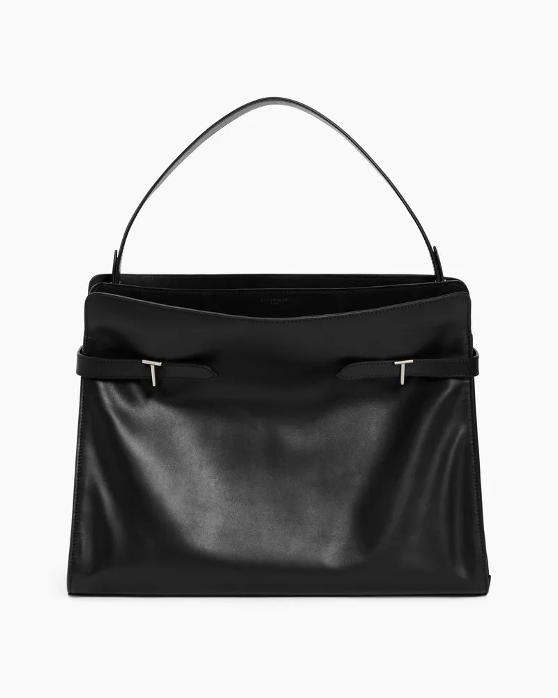 Le Tanneur Schultertasche Maxi-Modell Emie aus glattem Leder und Nubukleder Black